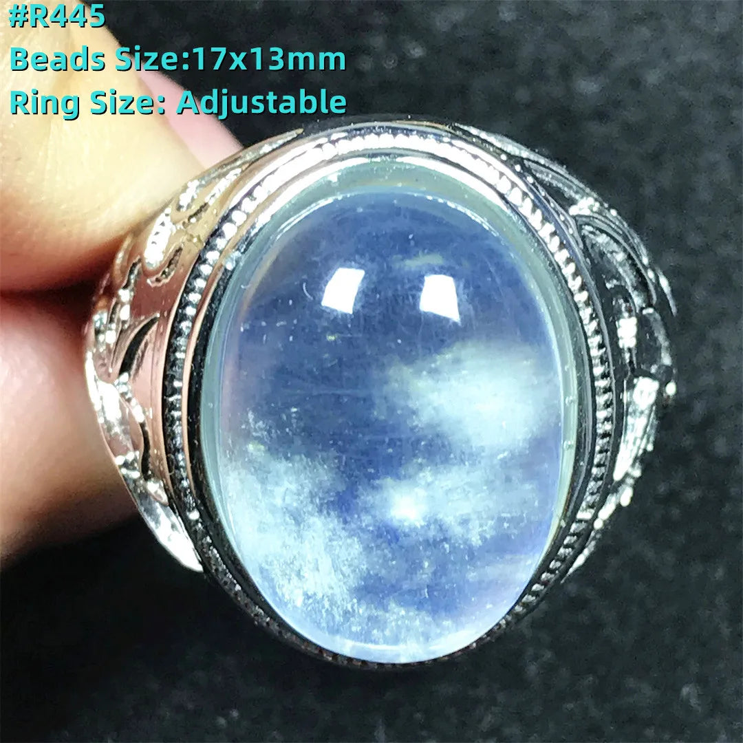 Top Natural Ocean Blue Aquamarine Ring For Male Men Gift Rare Crystal Beads Stone Silver Fashion Adjustable Ring Jewelry AAAAA