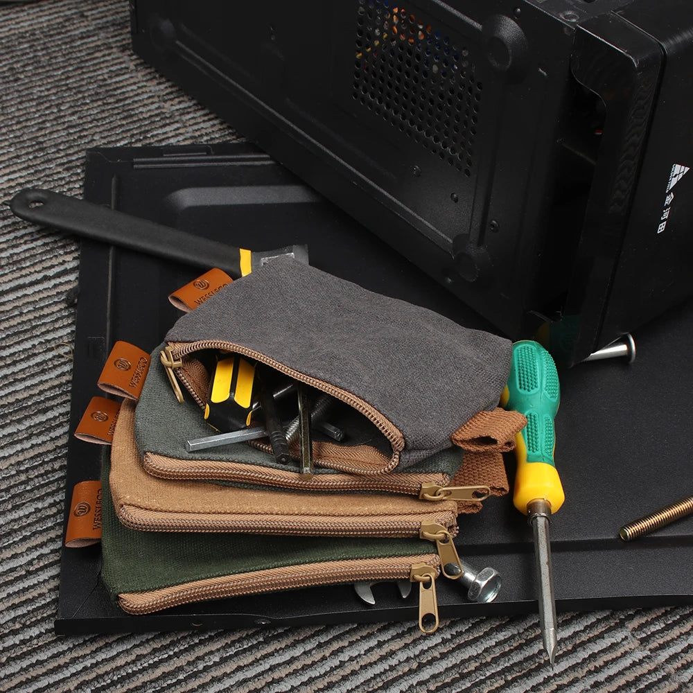 Kosibate Waterproof Waxed Canvas Pouch Gadget Case Storage Organizer Multi-function Electrical Tool Bag
