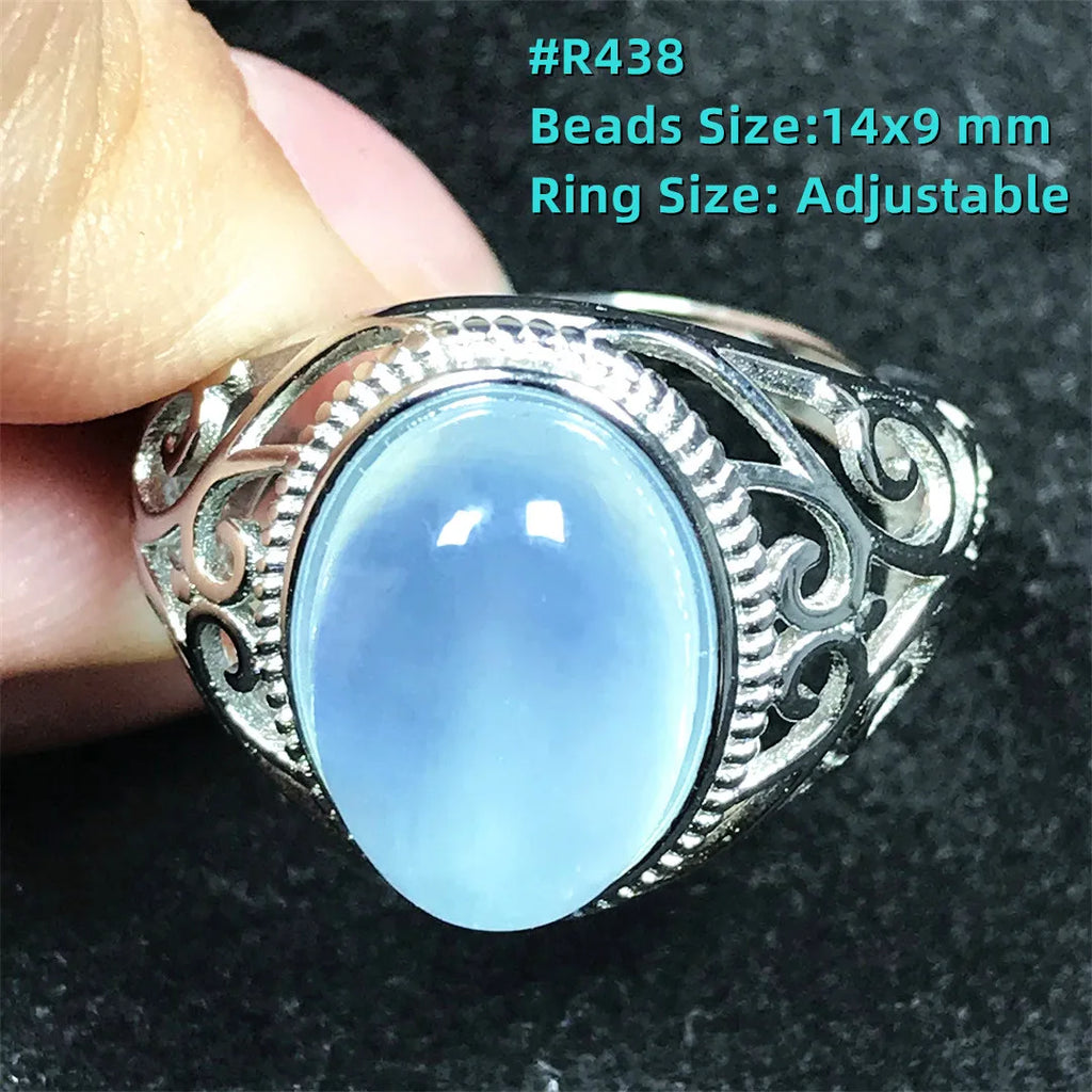 Top Natural Ocean Blue Aquamarine Ring For Male Men Gift Rare Crystal Beads Stone Silver Fashion Adjustable Ring Jewelry AAAAA