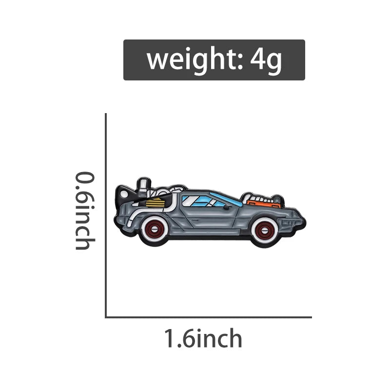 Retro Cartoon Sport Car Enamel Pin Science Fiction Movies Inspired Vehicle Brooch Jacket Lapel Badge Jewelry Gift For Friends