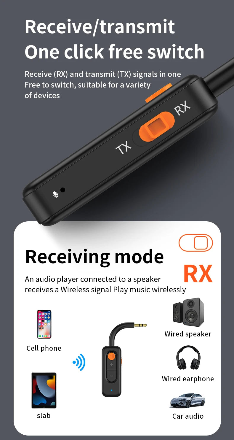 Bluetooth 5.4 Audio Receiver Transmitter 3.5MM AUX HIFI Stereo Music Wireless Adapter With Mic For Car speaker TV PC Headphones