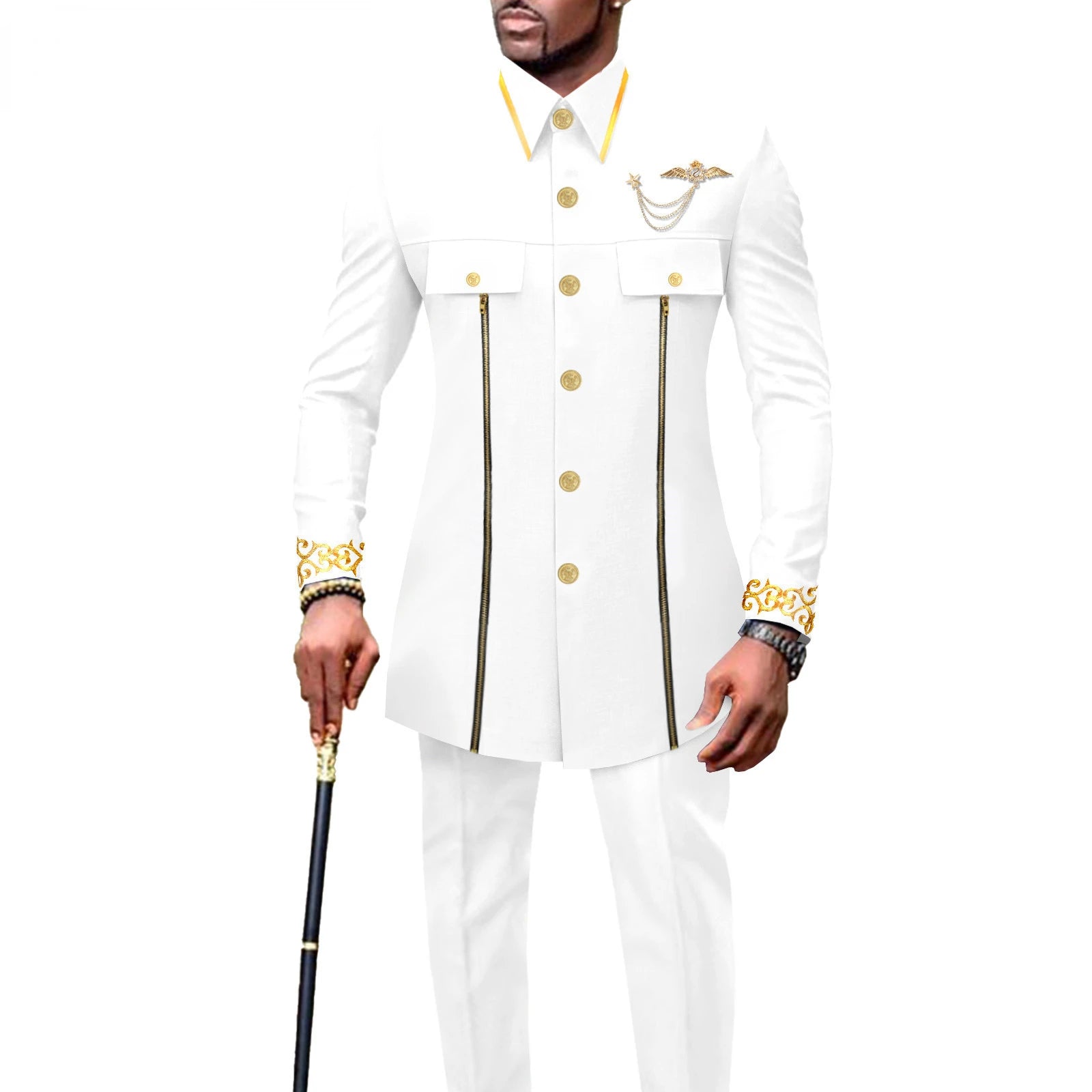 new fashion casual African ethnic solid color cotton men's casual embroidered jacket + pants 2 sets  mens clothes  funny suit