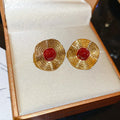 Retro Temperament Geometric Liquid Metal Thread Circular Black Imitation Gemstone Stud Earrings for Women Korea Designer Jewelry