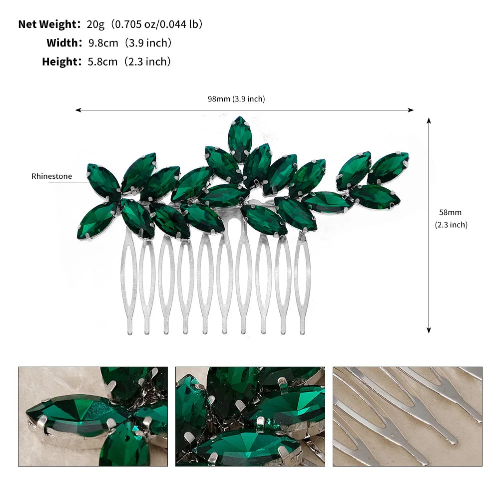 Efily Vitnage Green Crystal Wedding Hair Accessories Bridal Pearl Hair Comb Rhinestone Headpiece Jewelry  Valentine's Day gift