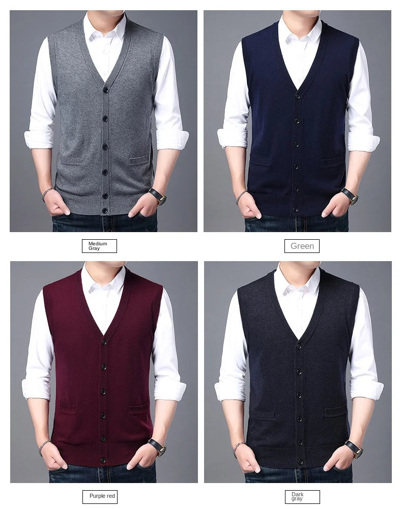 2025 High Quality New Autum Winter Fashion Brand V Neck Knit Korean Vest Christmas Sweater Men Woolen Casual Mens Clothes