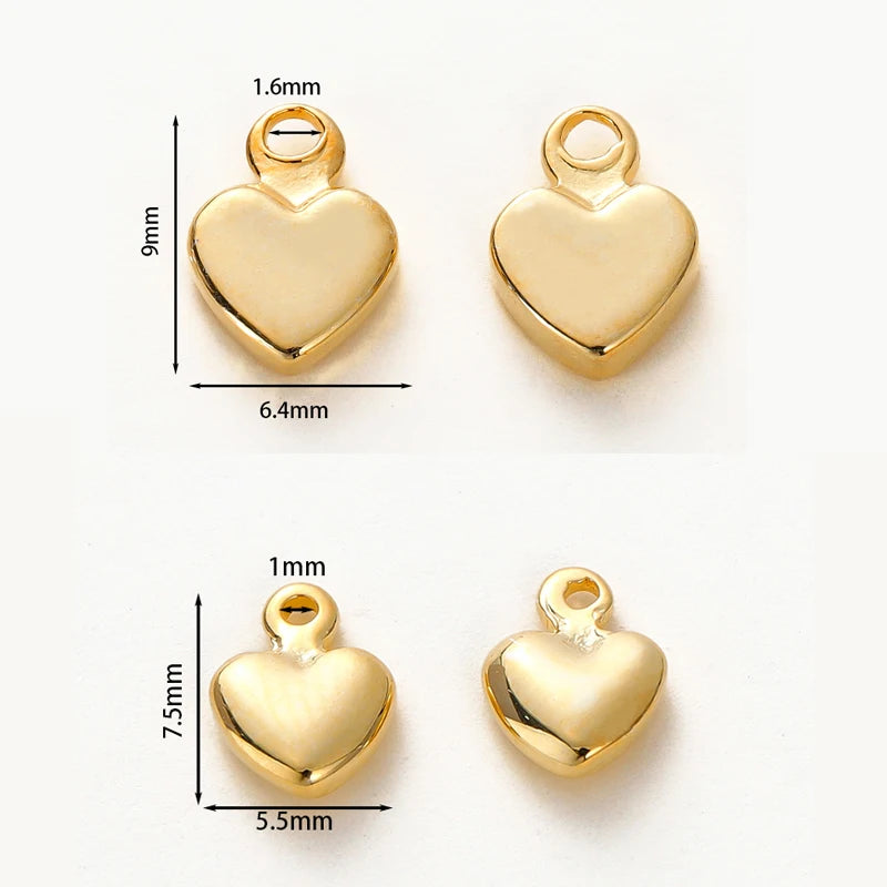 20Pcs 14K/18K Gold Plated Heart Shape Brass Pendants With Hole Extended Chain Charms For DIY Necklace Jewelry Making Accessories