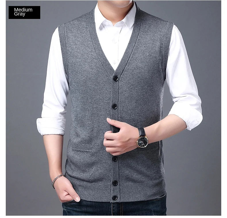 2025 High Quality New Autum Winter Fashion Brand V Neck Knit Korean Vest Christmas Sweater Men Woolen Casual Mens Clothes