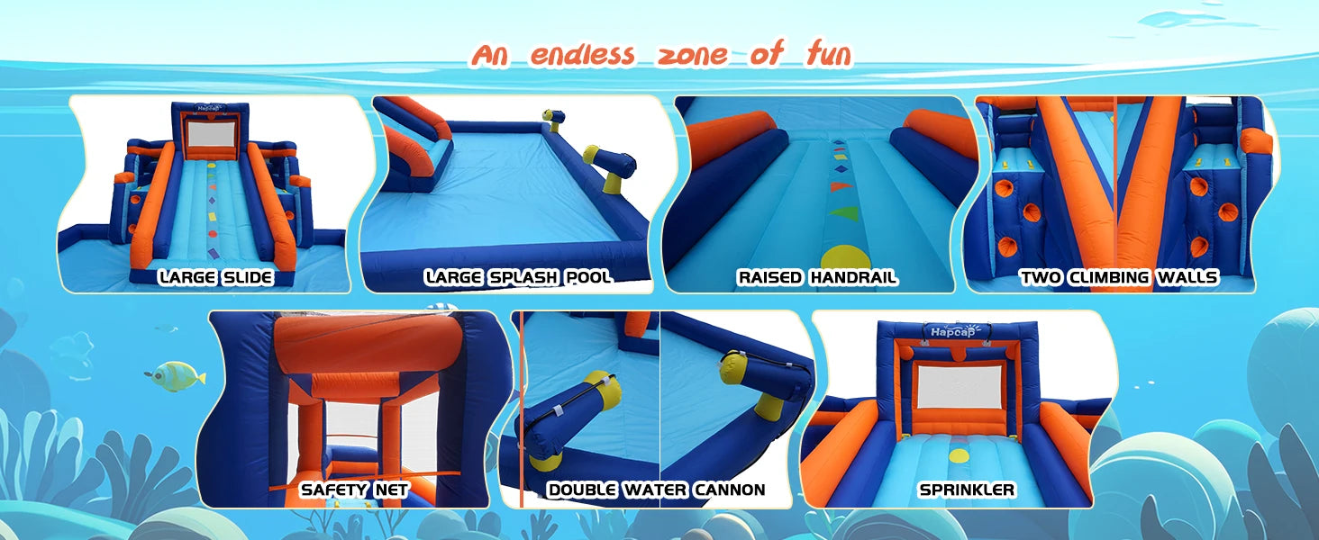 Hapcap Inflatable Water Slide Pool Bounce House for Kids,Large Slide and Splash Pool, Backyard Summer Outdoors