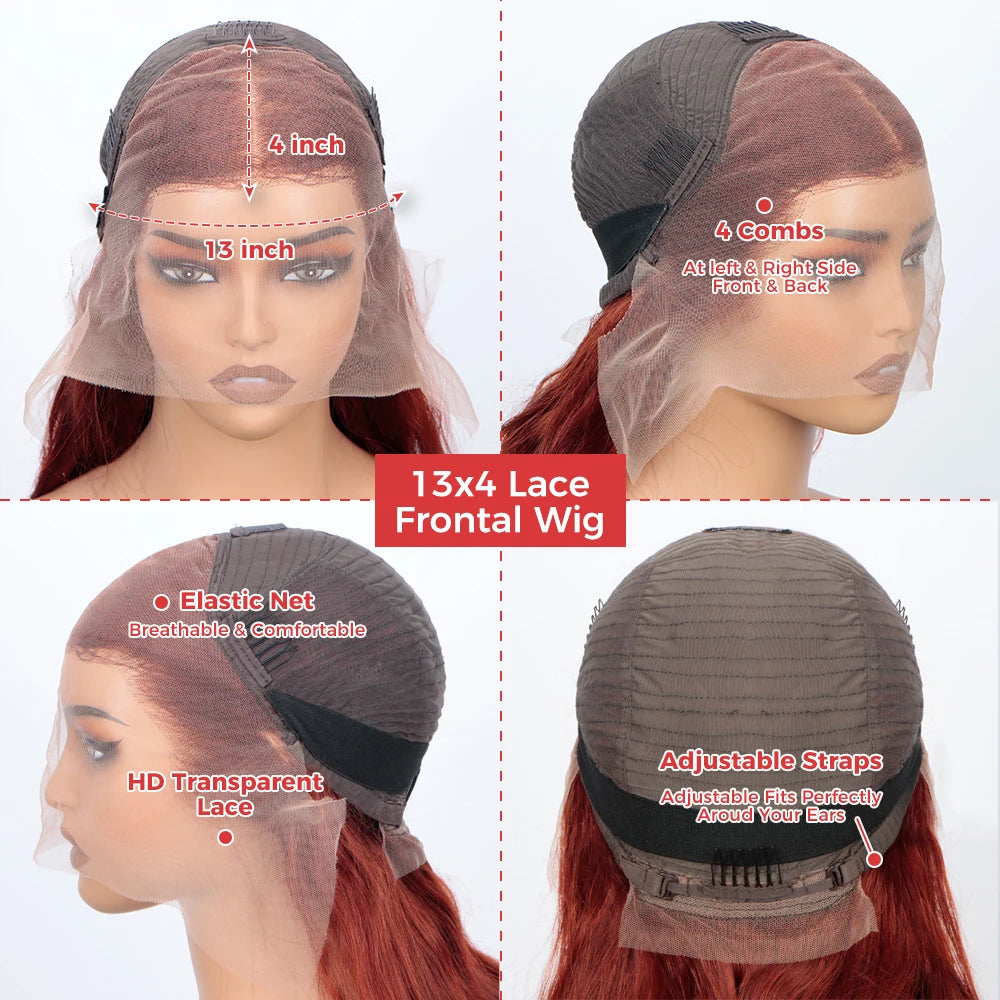 Reddish Brown Lace Front Wig 200Density Deep Wave13x4 Lace Human Hair Wig Pre Plucked Water Wave 13x4 Lace Wig  for Women