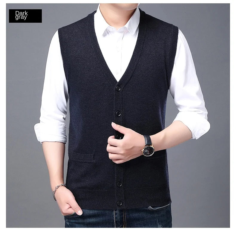 2025 High Quality New Autum Winter Fashion Brand V Neck Knit Korean Vest Christmas Sweater Men Woolen Casual Mens Clothes