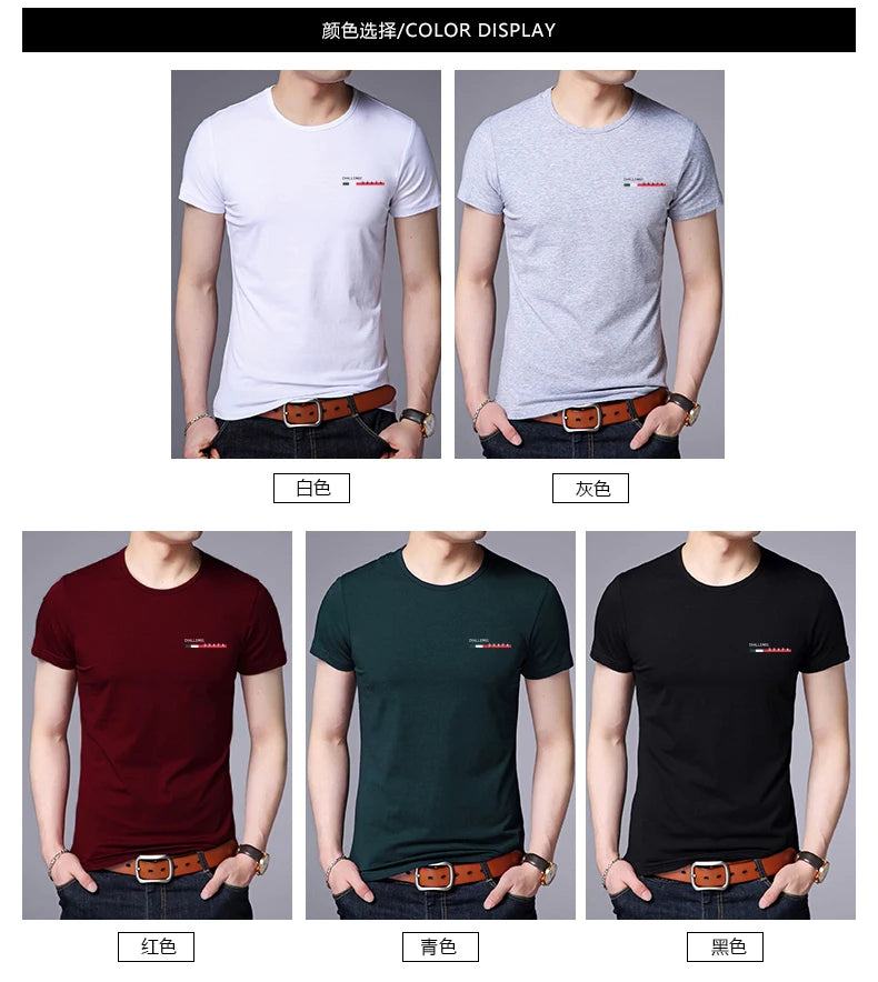 2025 New Summer Brand Tops Round Neck t Shirt For Men 95% Cotton 5% Spandex Plain Bulk Short Sleeve Casual Fashion Mens Clothes