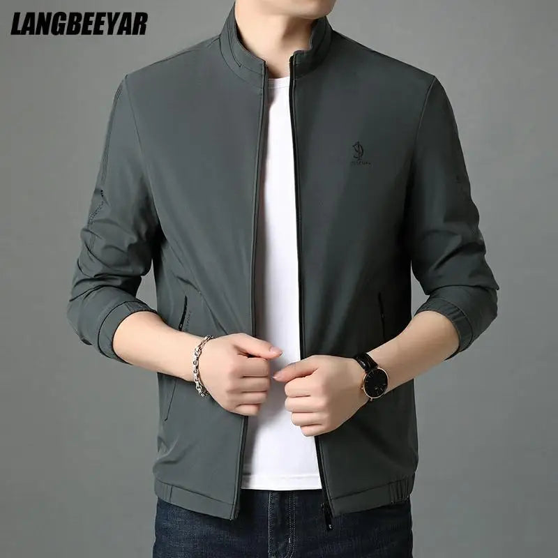 Top Quality New Brand Casual Fashion Stand Collar Streetwear Mens Coats And Jackets Zipper Windbreaker Simple Mens Clothes 2025