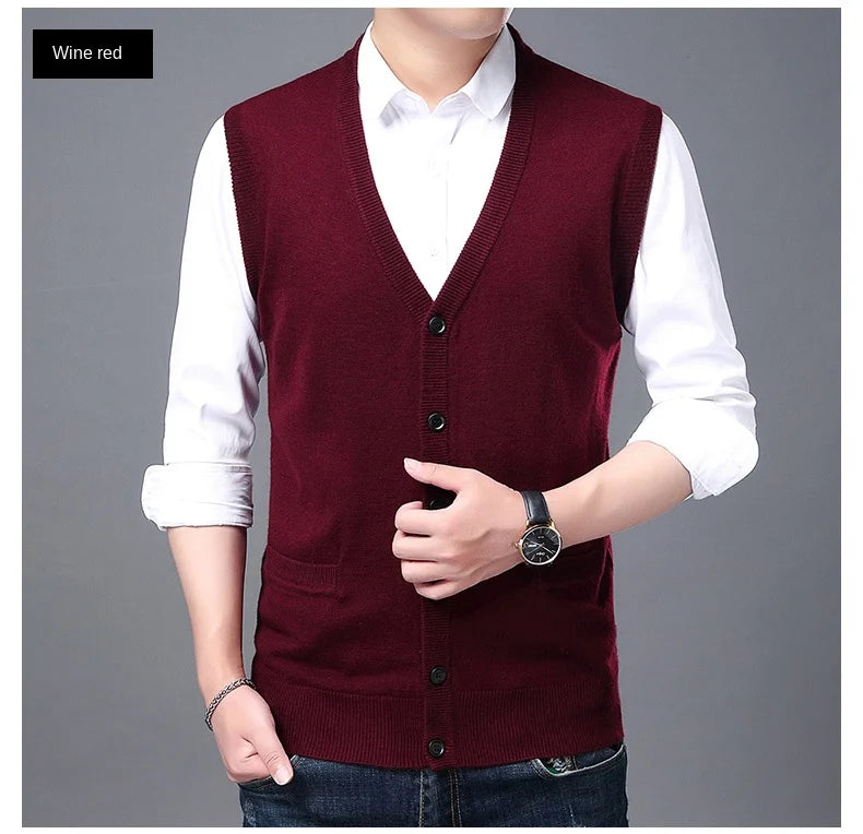 2025 High Quality New Autum Winter Fashion Brand V Neck Knit Korean Vest Christmas Sweater Men Woolen Casual Mens Clothes