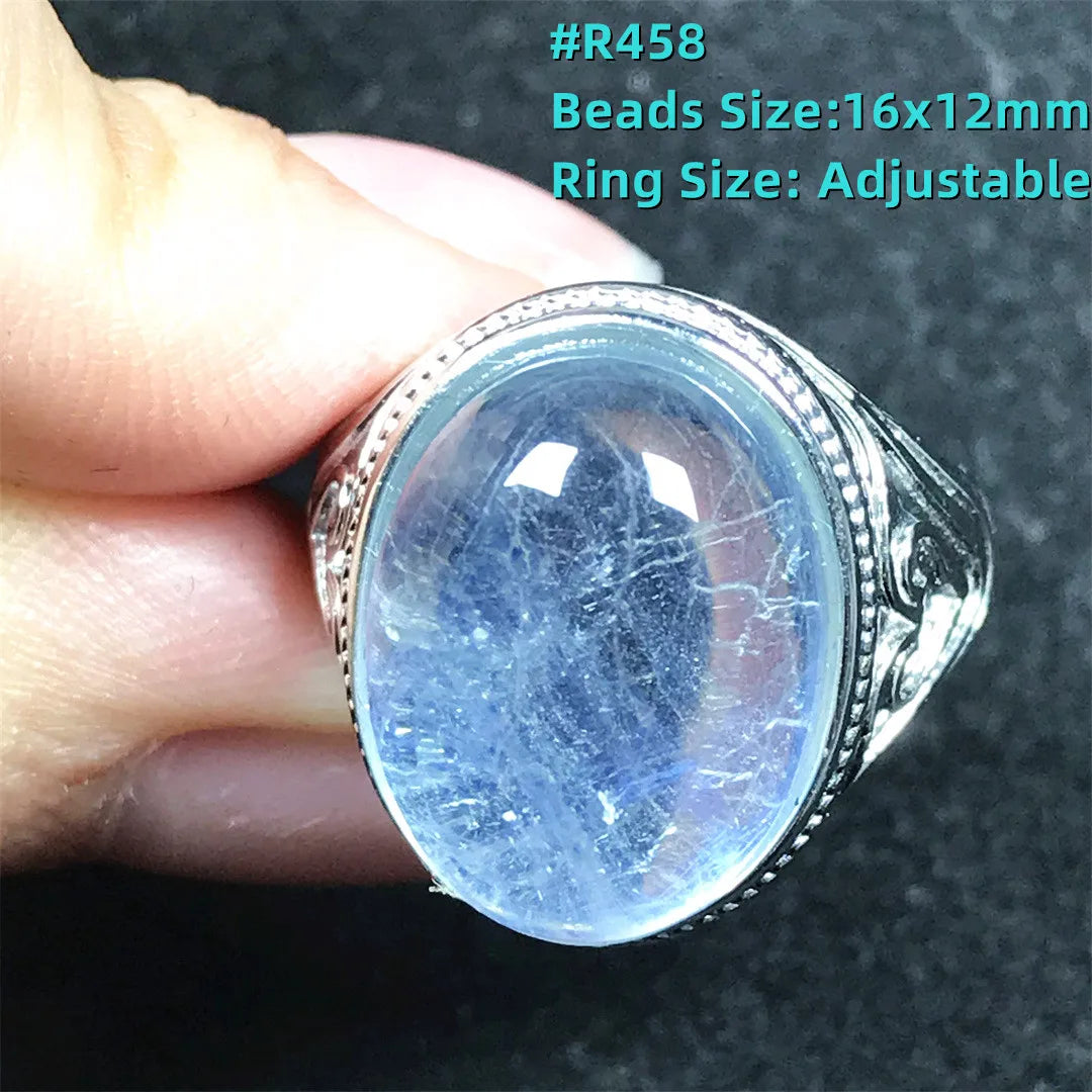 Top Natural Ocean Blue Aquamarine Ring For Male Men Gift Rare Crystal Beads Stone Silver Fashion Adjustable Ring Jewelry AAAAA
