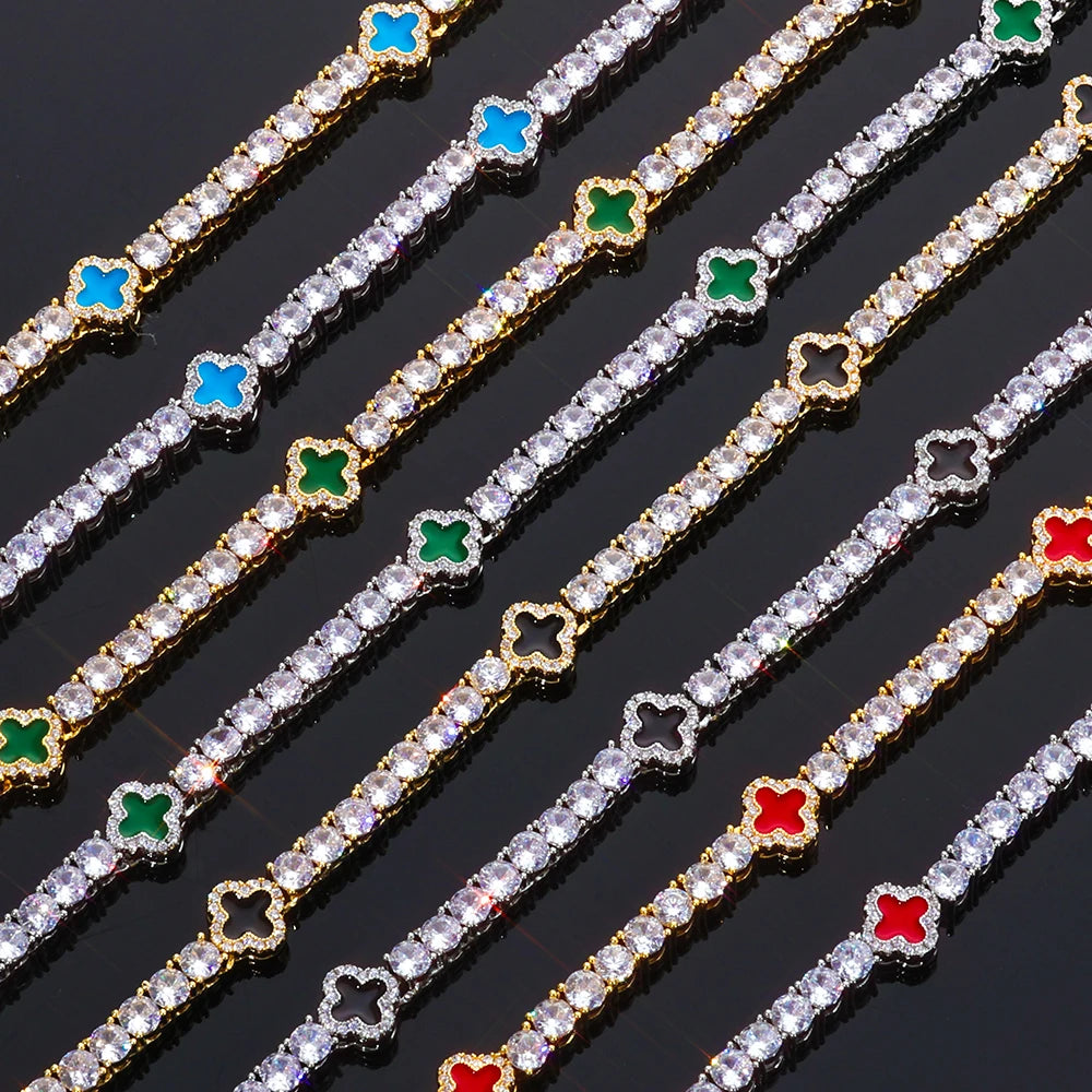 NY Women White Gold Plated Tennis Choker Necklace Red/Green/Blue/Black Charm Iced Out CZ Chain Fine Hiphop Jewelry
