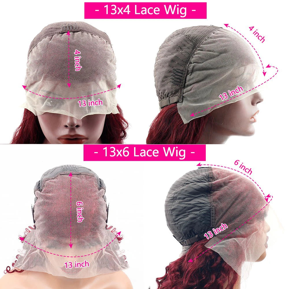 200 Density 99j Burgundy 13x4 13x6 Full Frontal Lace Preplucked Colored Straight Frontal Wig HD Transparent Lace Human Hair Wigs