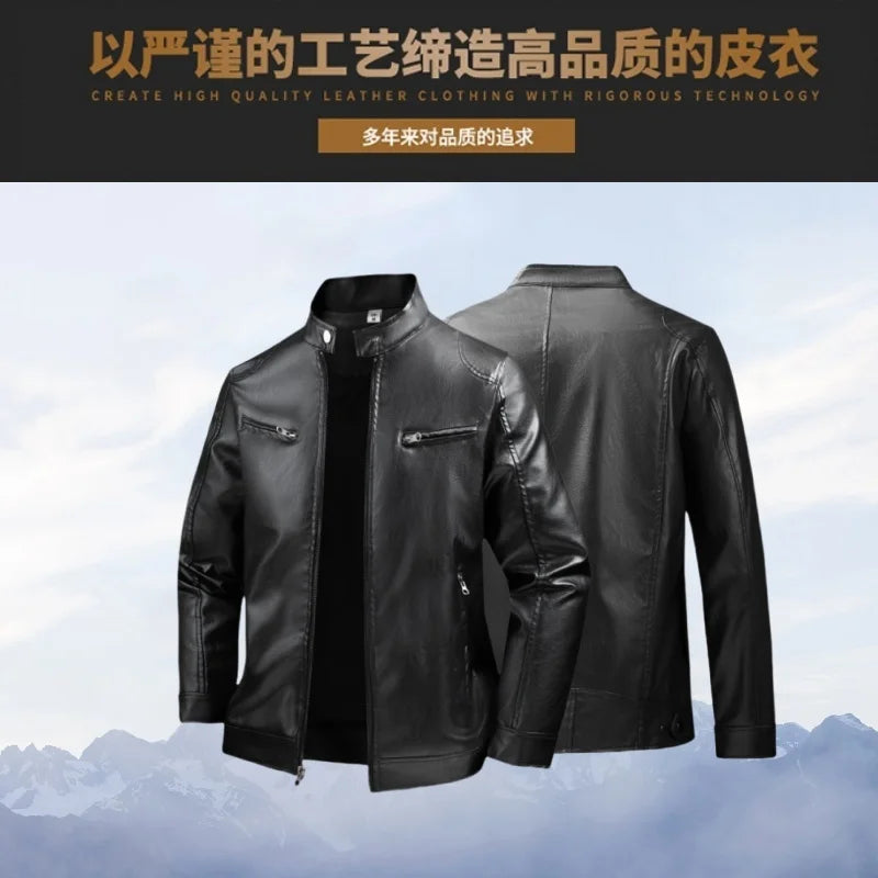 Men's Motorcycle Leather Coat Mens Clothes Slim Fit Casual Leather Jackets Trendy Mens Jackets Fashion Vintage Leather Coats