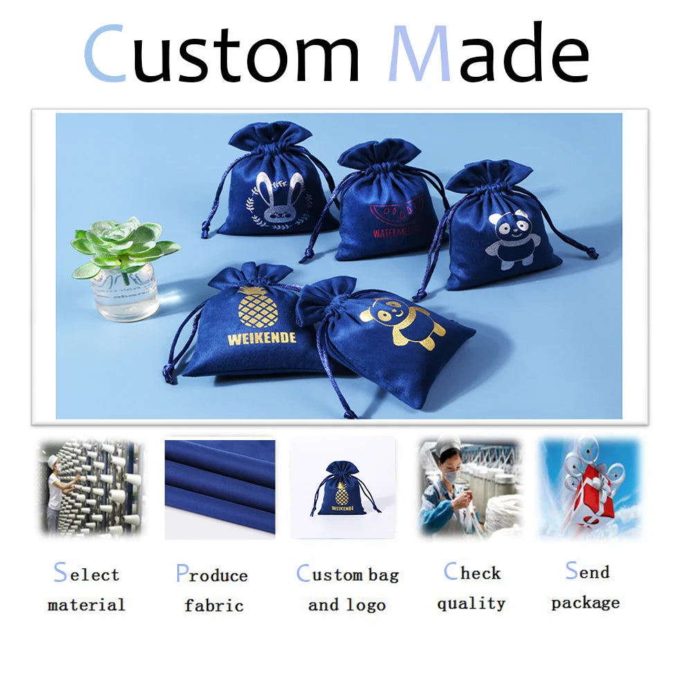 Personalized Logo Printed Custom Link Jewelry Drawstring Bags Pouches Velvet Jewellery Packaging Sack Wedding Favor Bags