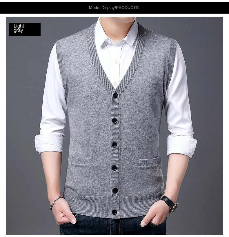 2025 High Quality New Autum Winter Fashion Brand V Neck Knit Korean Vest Christmas Sweater Men Woolen Casual Mens Clothes