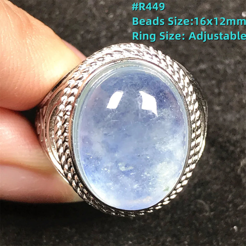 Top Natural Ocean Blue Aquamarine Ring For Male Men Gift Rare Crystal Beads Stone Silver Fashion Adjustable Ring Jewelry AAAAA