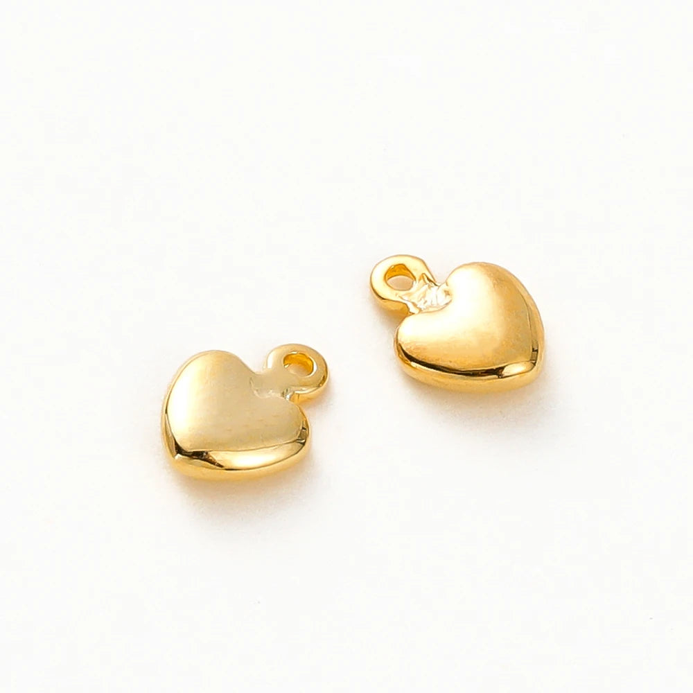 20Pcs 14K/18K Gold Plated Heart Shape Brass Pendants With Hole Extended Chain Charms For DIY Necklace Jewelry Making Accessories