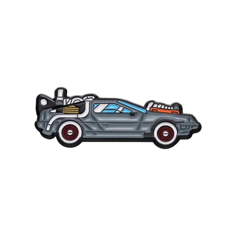 Retro Cartoon Sport Car Enamel Pin Science Fiction Movies Inspired Vehicle Brooch Jacket Lapel Badge Jewelry Gift For Friends