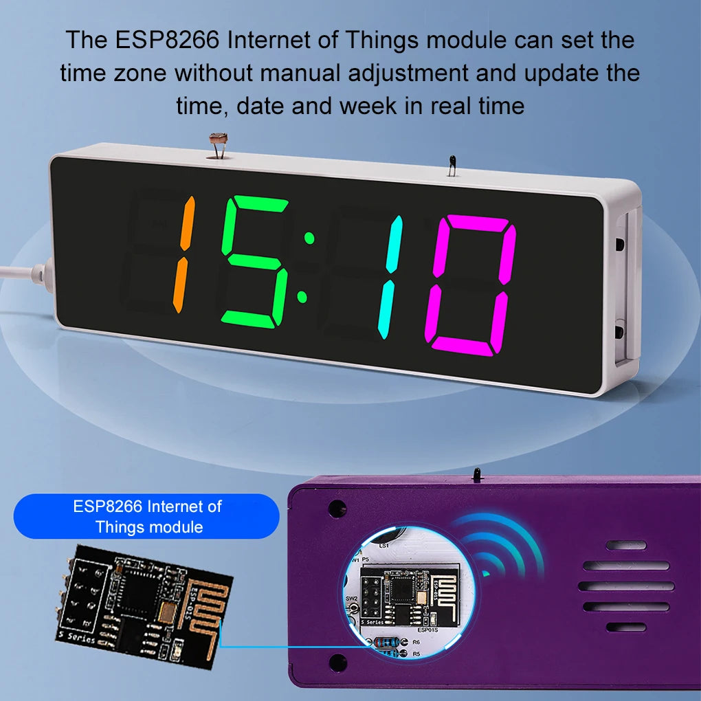ESP8266 IoT Colorful WiFi Clock Kit Intelligent Electronic Clock DIY Welding Practice Parts Set Automatic Time Synchronization