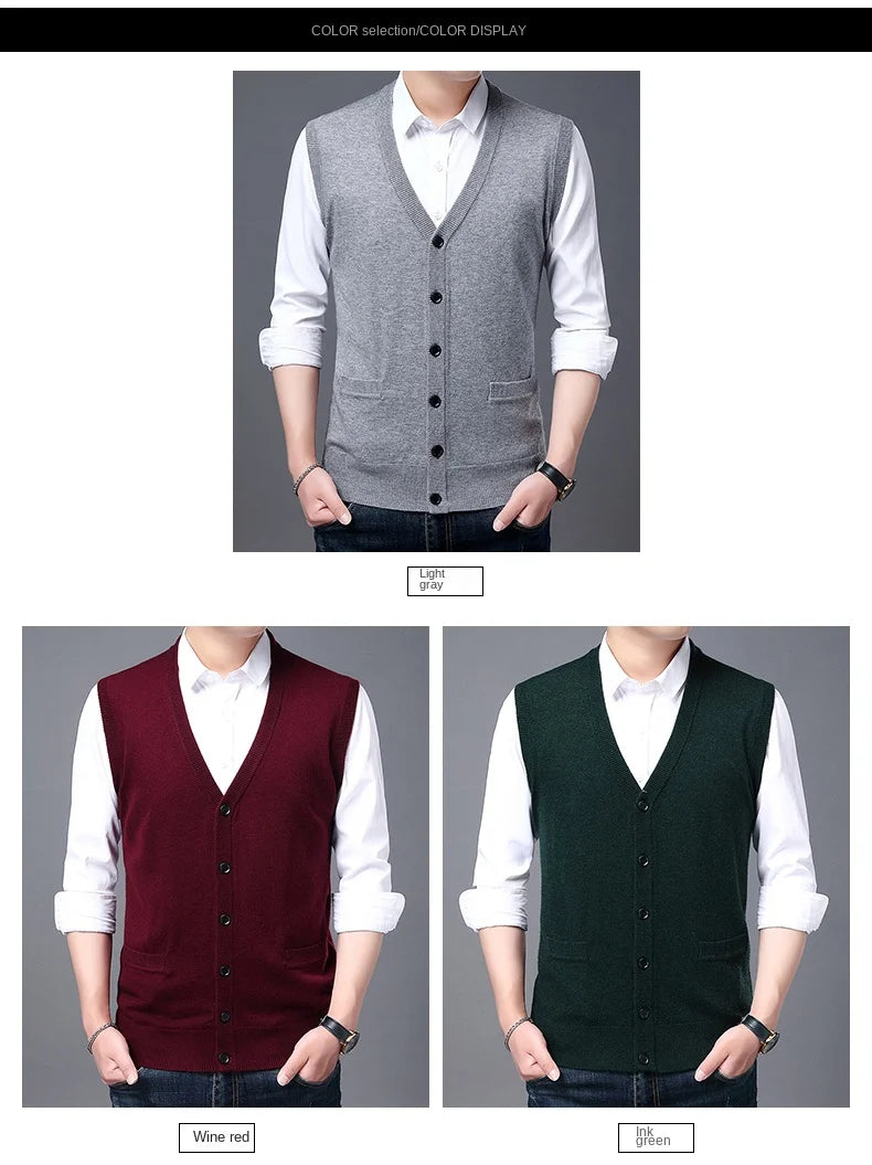2025 High Quality New Autum Winter Fashion Brand V Neck Knit Korean Vest Christmas Sweater Men Woolen Casual Mens Clothes