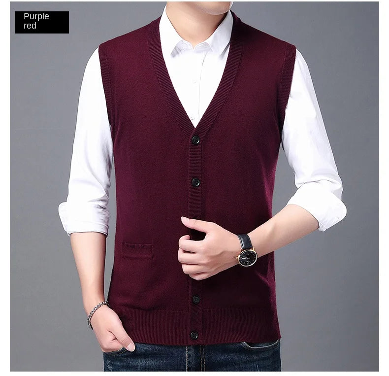 2025 High Quality New Autum Winter Fashion Brand V Neck Knit Korean Vest Christmas Sweater Men Woolen Casual Mens Clothes