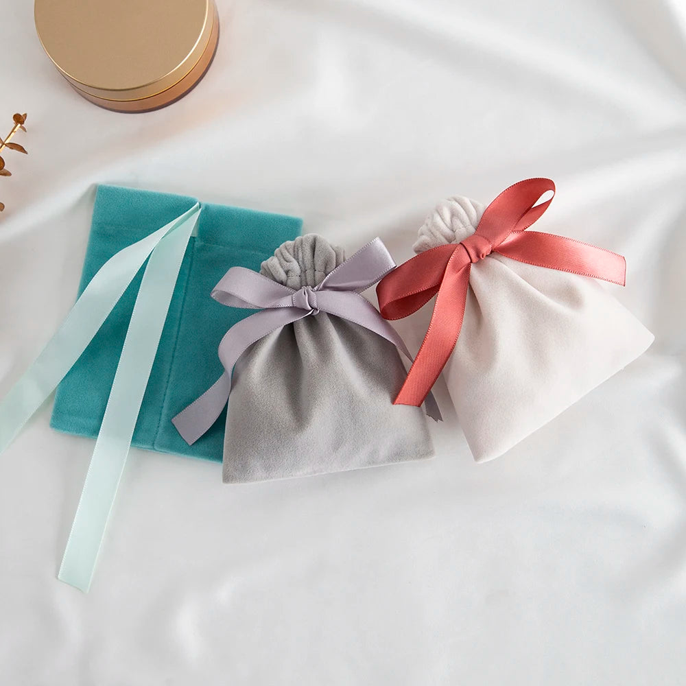 10Pcs Ribbon Velvet Gift Bag Wedding Favors Jewelry Pouches Earrings Ring Stud Nail Headset Phone Case Headset Pocket Organizer