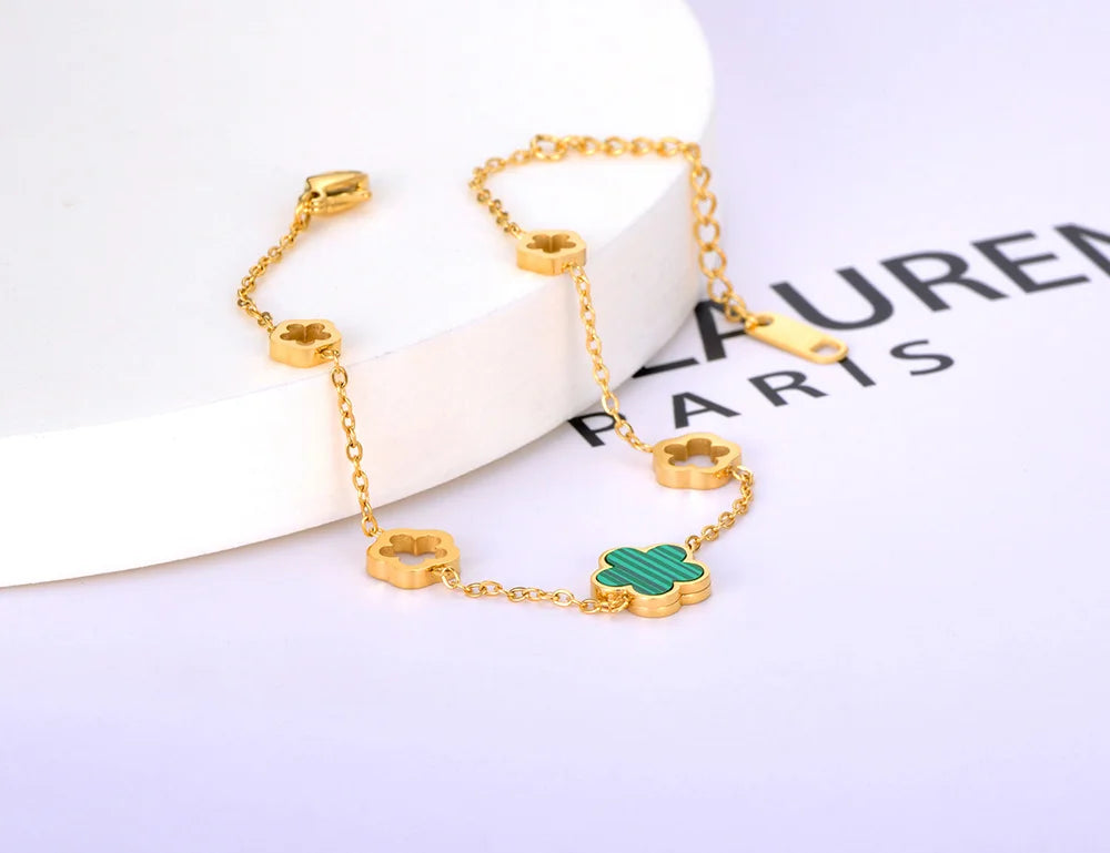 Lokaer Trendy Stainless Steel White Black Green Shell Flower Charm Bracelets For Women Girl Chain & Link Bracelet Jewelry B19056