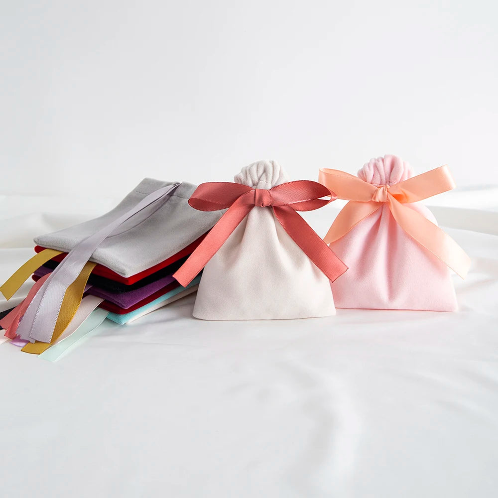 10Pcs Ribbon Velvet Gift Bag Wedding Favors Jewelry Pouches Earrings Ring Stud Nail Headset Phone Case Headset Pocket Organizer