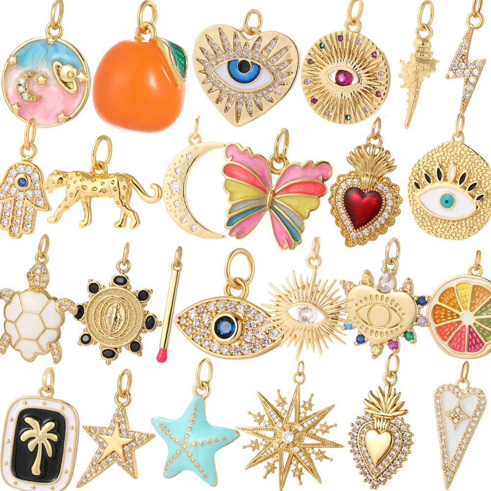 Cute Heart Evil Blue Eye Charms for Jewelry Making Gold Color Moon Star Dijes Diy Necklace Earrings Bracelet Pendant accessories