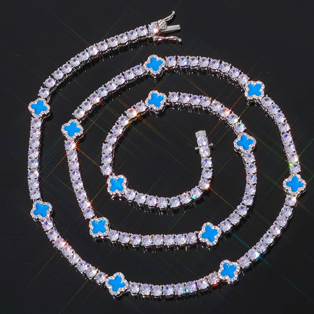 NY Women White Gold Plated Tennis Choker Necklace Red/Green/Blue/Black Charm Iced Out CZ Chain Fine Hiphop Jewelry