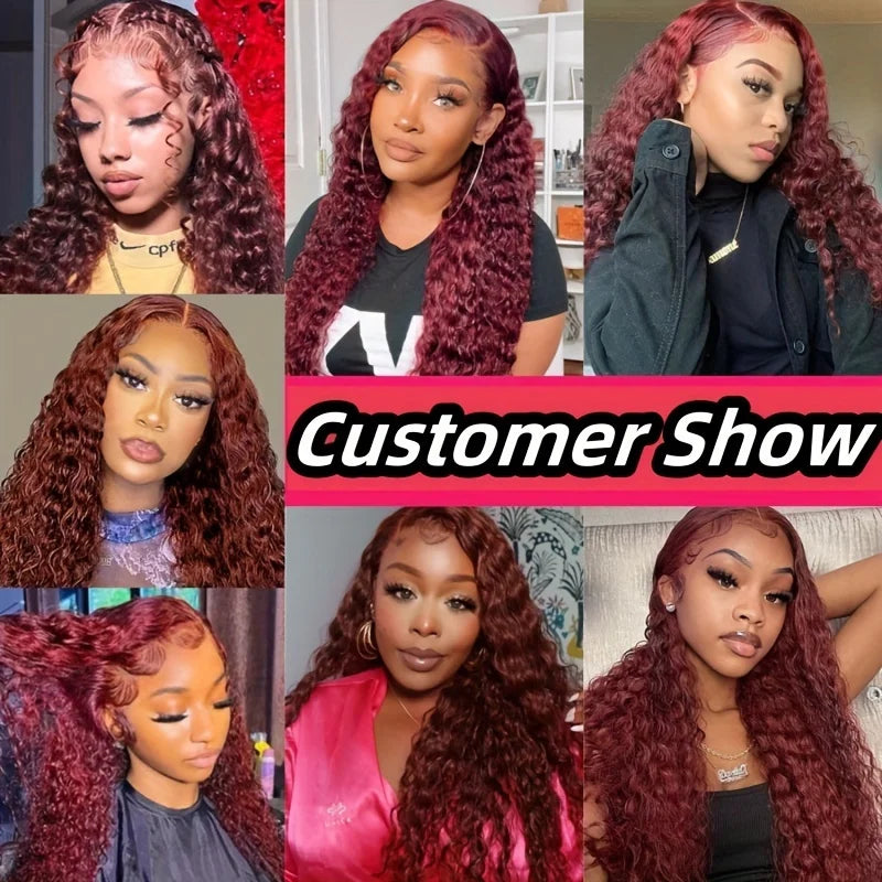 Reddish Brown Lace Front Wig 200Density Deep Wave13x4 Lace Human Hair Wig Pre Plucked Water Wave 13x4 Lace Wig  for Women