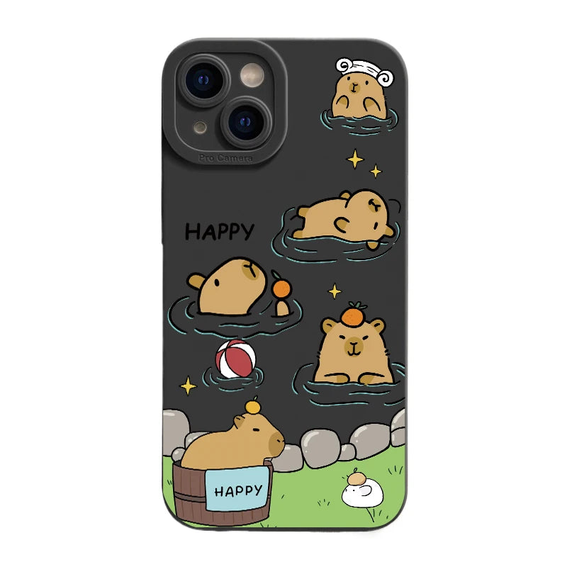 Matte Phone Case For iPhone 15 Pro Max 14 Plus 13 12 Mini 11 XS X XR 7 8 Cute Capybara Pattern Soft Silicone Bumper Cover