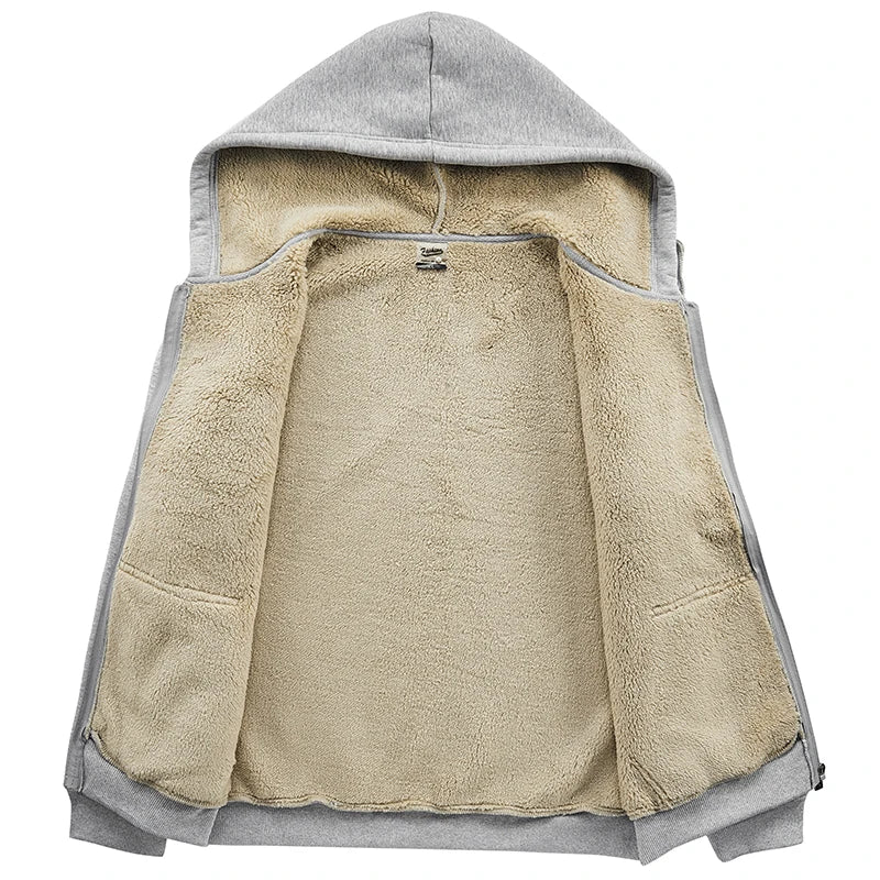 Big Size Mens Clothes Winter Thick Warm Hoodie Men Fleece Brushed Hooded Zip-up Sweatshirt 7XL 8XL Large Size Thermal Hoody Male