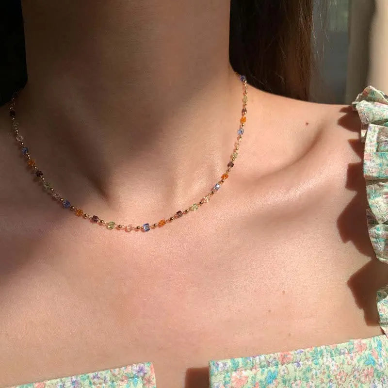Trendy Cute Sweet Natural Stone Necklace for Women Girls Summer Simple Crystal Clavicle Chain Choker Necklace Jewelry Gift Party