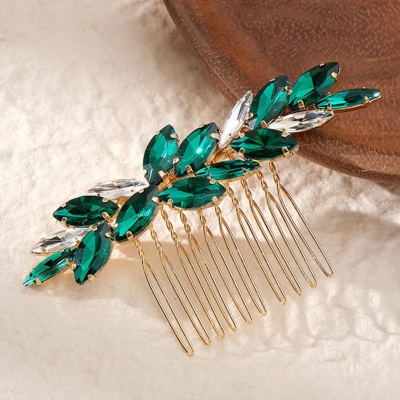 Efily Vitnage Green Crystal Wedding Hair Accessories Bridal Pearl Hair Comb Rhinestone Headpiece Jewelry  Valentine's Day gift