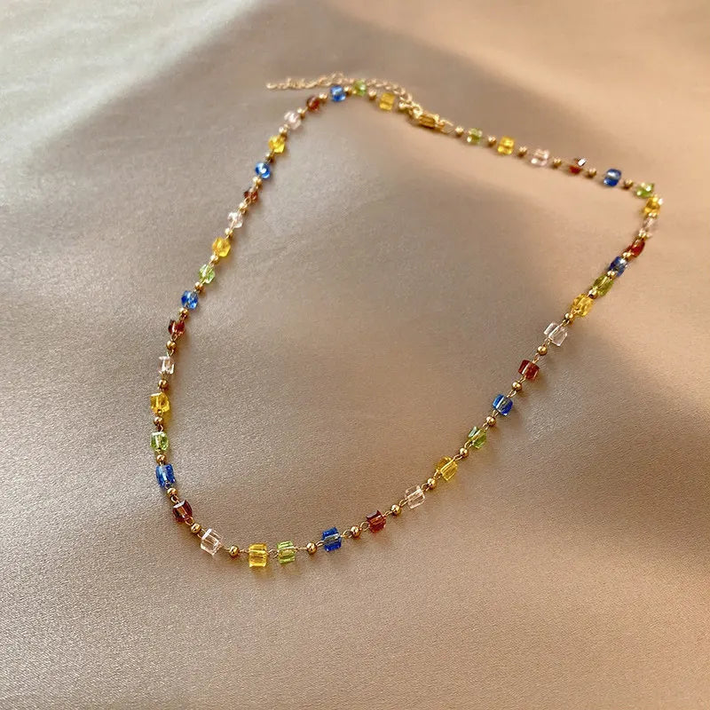 Trendy Cute Sweet Natural Stone Necklace for Women Girls Summer Simple Crystal Clavicle Chain Choker Necklace Jewelry Gift Party