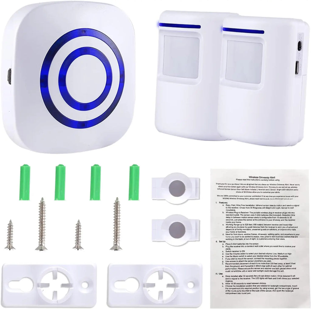 Wireless Passage Alarm with Electronic Plug-in Receiver, PIR Motion Sensor Detector,Doorbell Wireless Alarm System