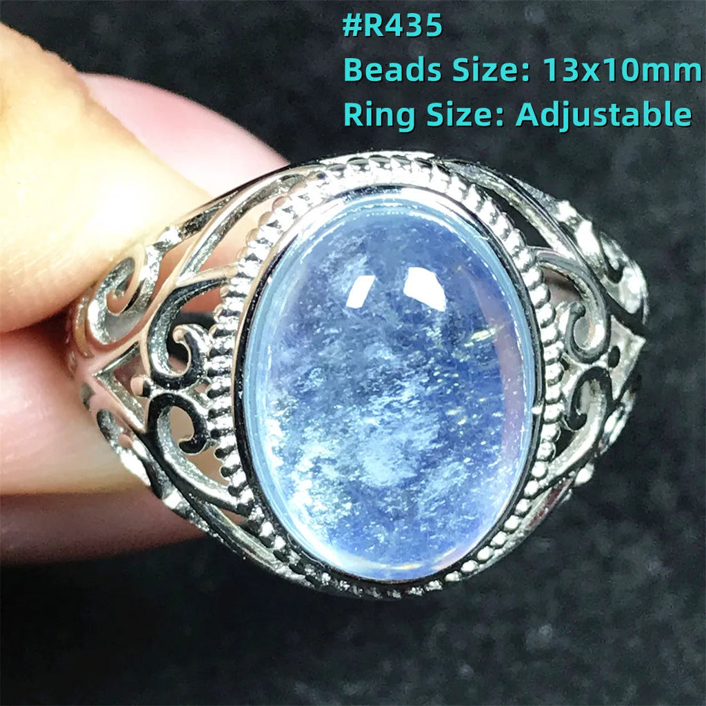 Top Natural Ocean Blue Aquamarine Ring For Male Men Gift Rare Crystal Beads Stone Silver Fashion Adjustable Ring Jewelry AAAAA