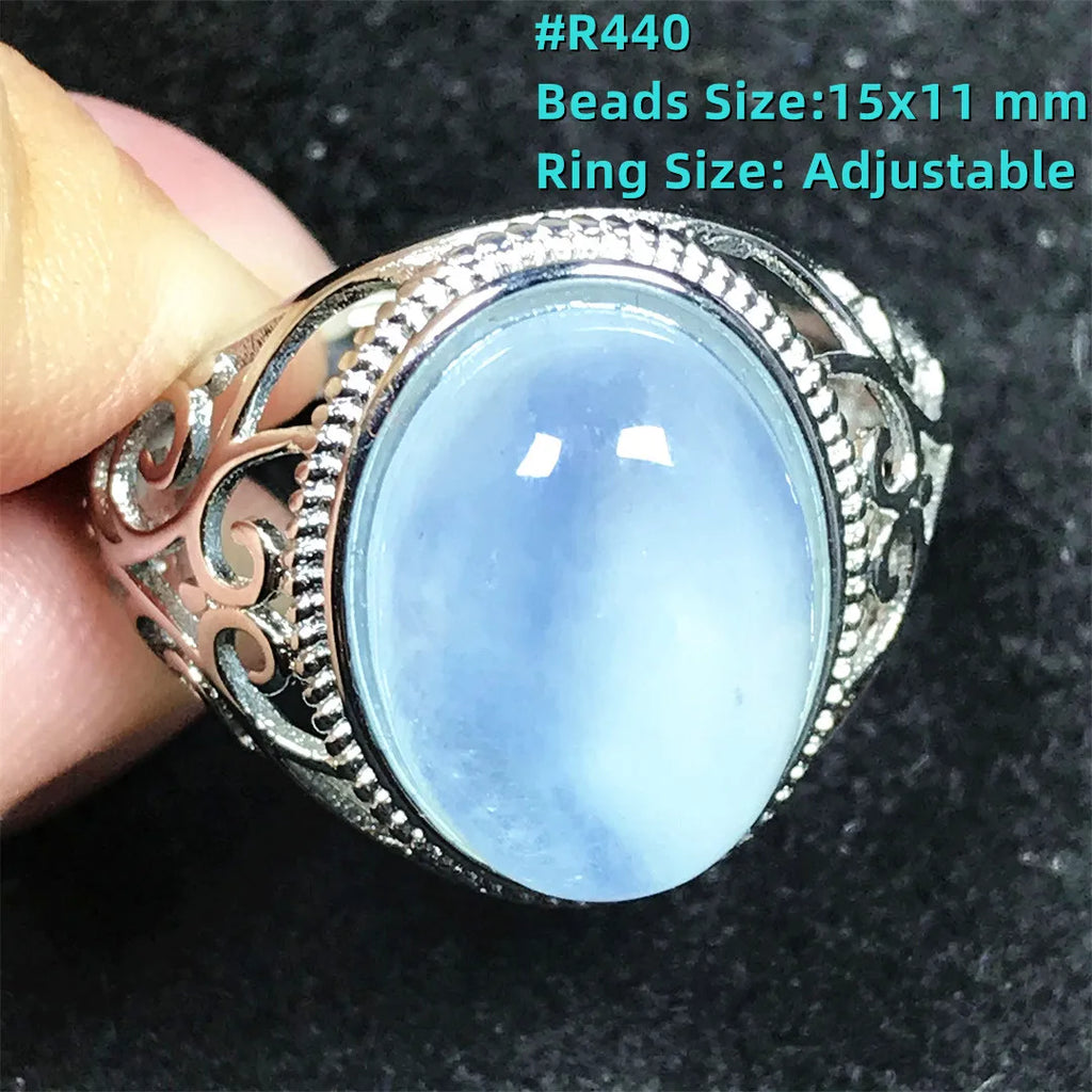 Top Natural Ocean Blue Aquamarine Ring For Male Men Gift Rare Crystal Beads Stone Silver Fashion Adjustable Ring Jewelry AAAAA