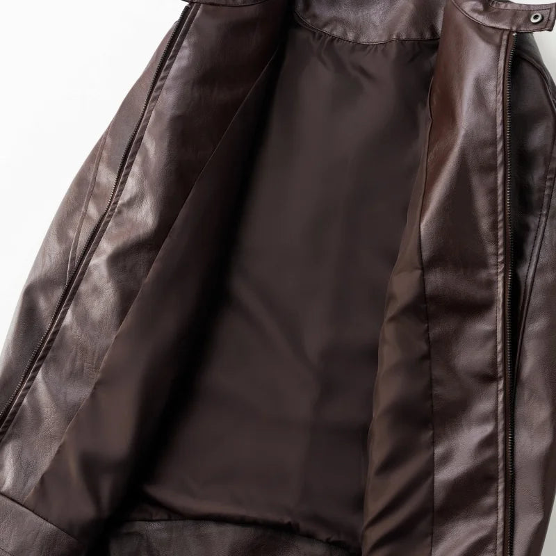Men's Motorcycle Leather Coat Mens Clothes Slim Fit Casual Leather Jackets Trendy Mens Jackets Fashion Vintage Leather Coats