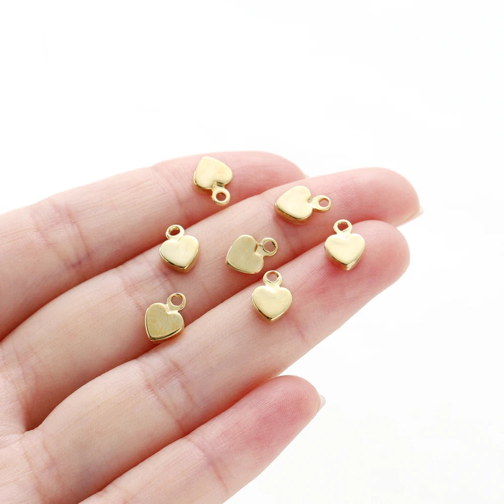 20Pcs 14K/18K Gold Plated Heart Shape Brass Pendants With Hole Extended Chain Charms For DIY Necklace Jewelry Making Accessories
