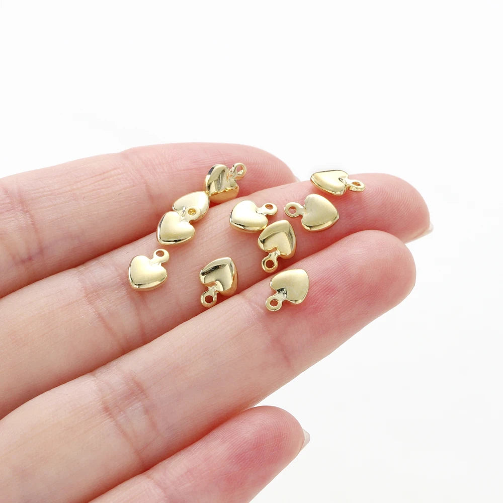 20Pcs 14K/18K Gold Plated Heart Shape Brass Pendants With Hole Extended Chain Charms For DIY Necklace Jewelry Making Accessories