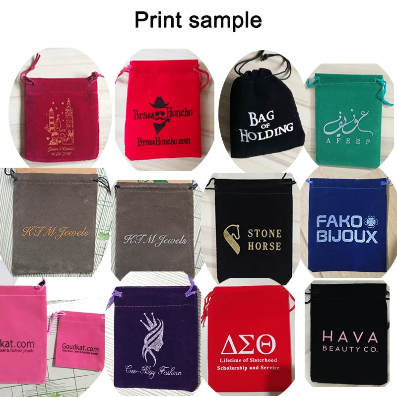Personalized Logo Printed Custom Link Jewelry Drawstring Bags Pouches Velvet Jewellery Packaging Sack Wedding Favor Bags