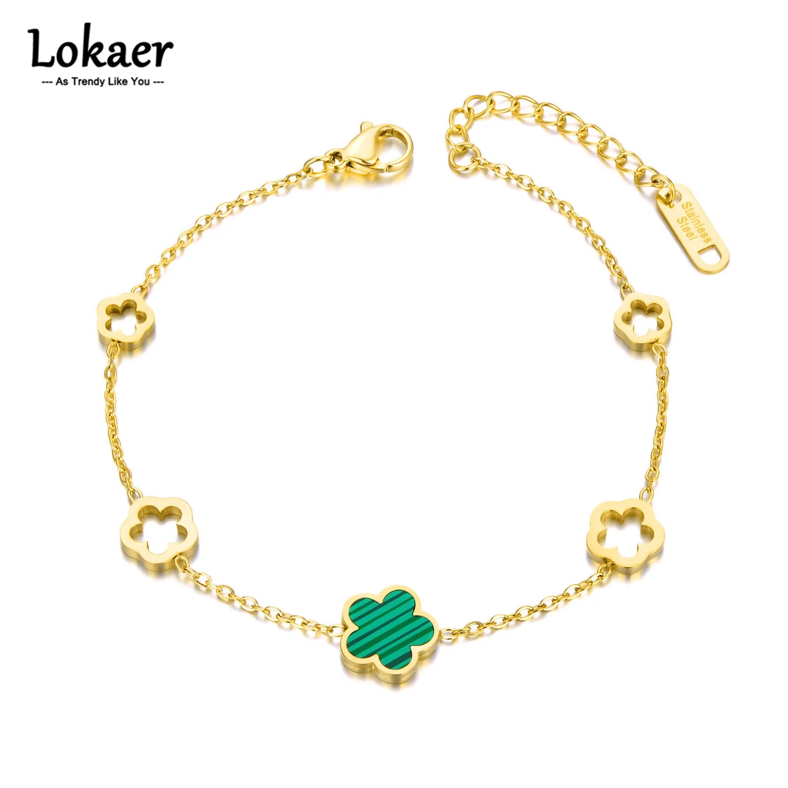 Lokaer Trendy Stainless Steel White Black Green Shell Flower Charm Bracelets For Women Girl Chain & Link Bracelet Jewelry B19056