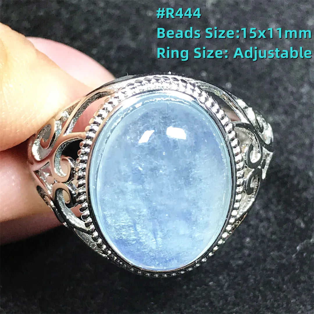 Top Natural Ocean Blue Aquamarine Ring For Male Men Gift Rare Crystal Beads Stone Silver Fashion Adjustable Ring Jewelry AAAAA