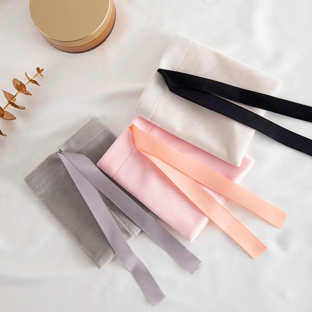 10Pcs Ribbon Velvet Gift Bag Wedding Favors Jewelry Pouches Earrings Ring Stud Nail Headset Phone Case Headset Pocket Organizer